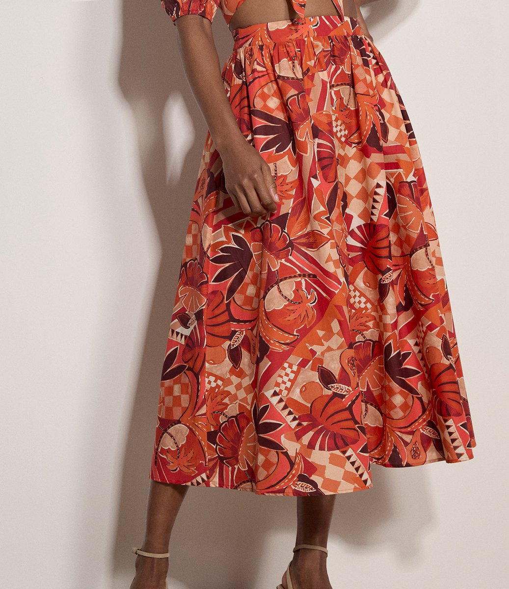 Midi-rok met tropisch bladpatchwork