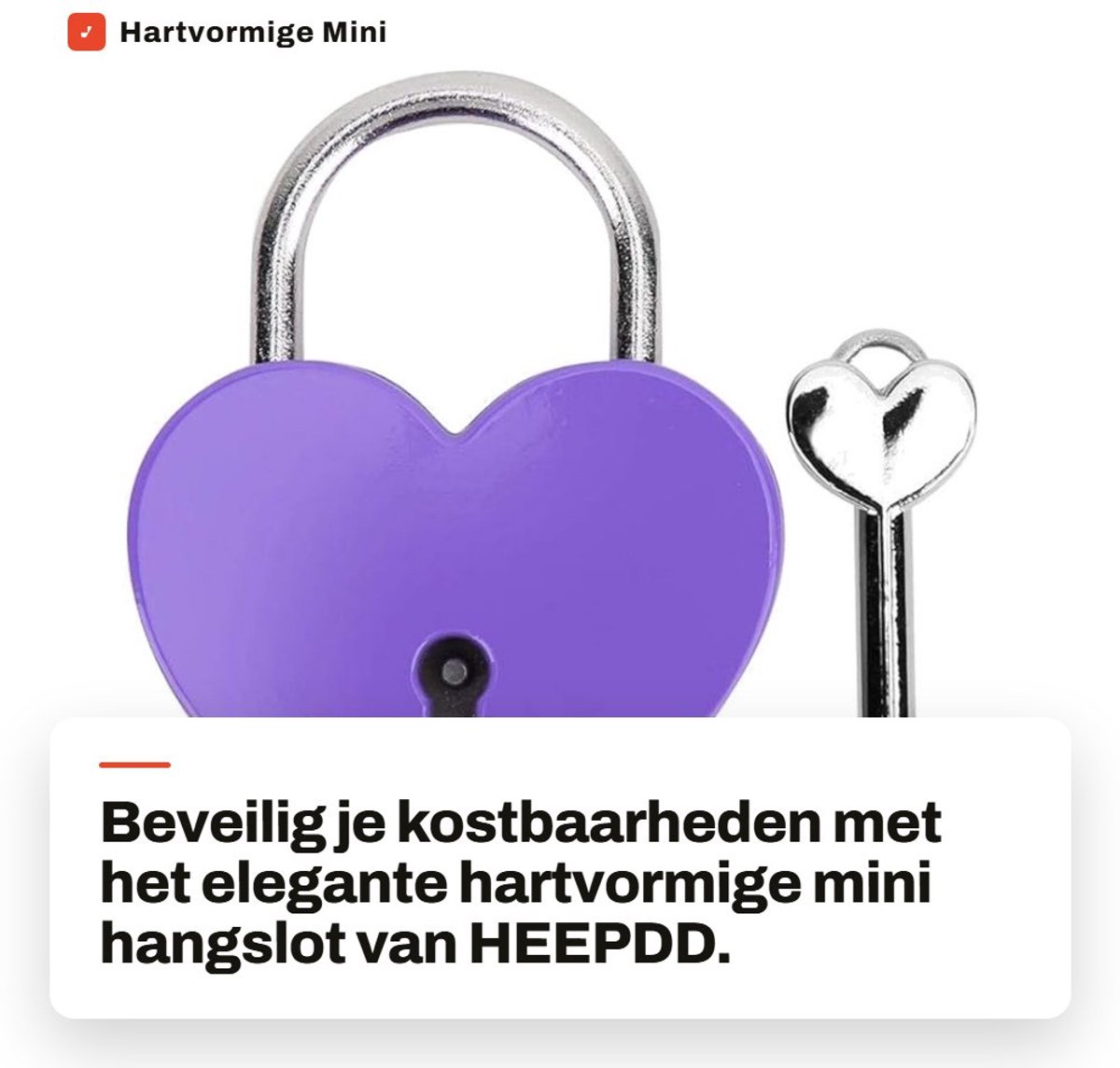 Dailygoods- Hartslot Elegant Hartvorm - Mini Hangslot - Met Sleutel - Voor Sieradenbox - 45x59mm - Verkrijgbaar in Meerdere Kleuren