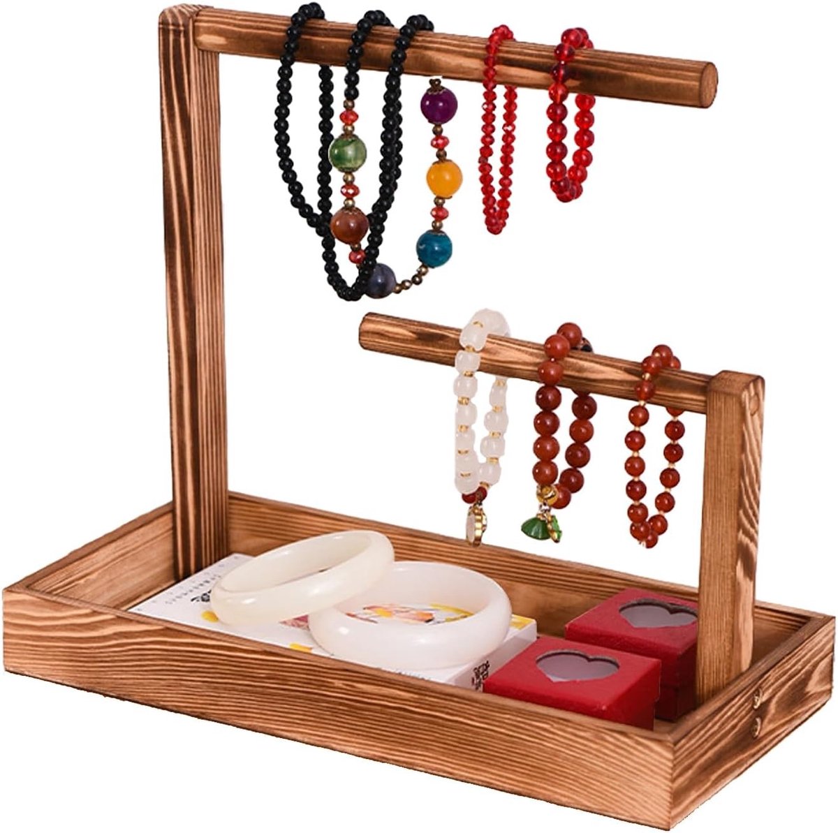 Dailygoods- Sieradenstandaard Hout - Sieradenrek - Sieradenhouder - Oorbellenrek - Sieradenrek voor kettingen - Afmetingen 33.5x17.5x5.5cm