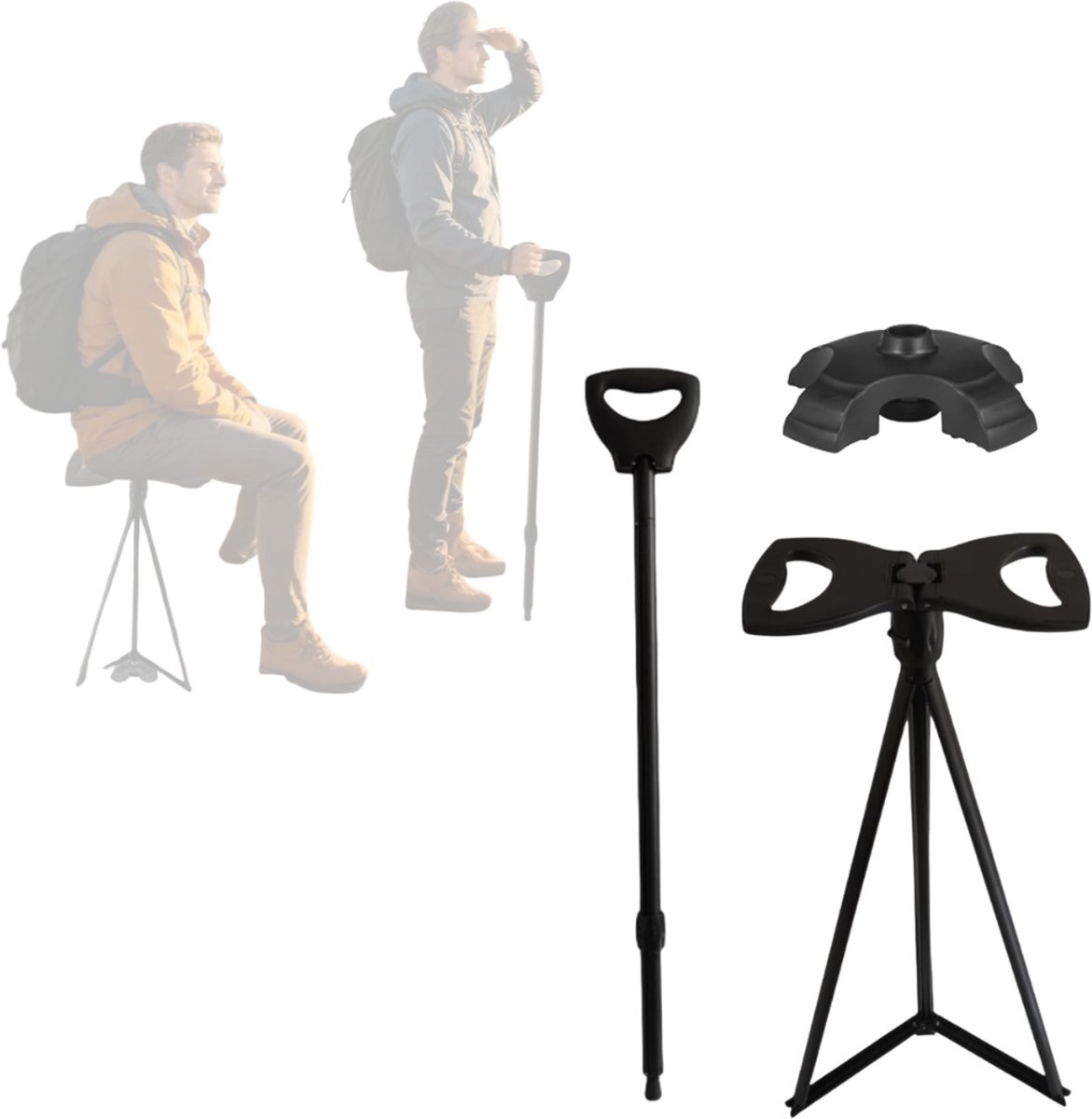 Wandelstok met Zitje - Zitwandelstok - Zwart