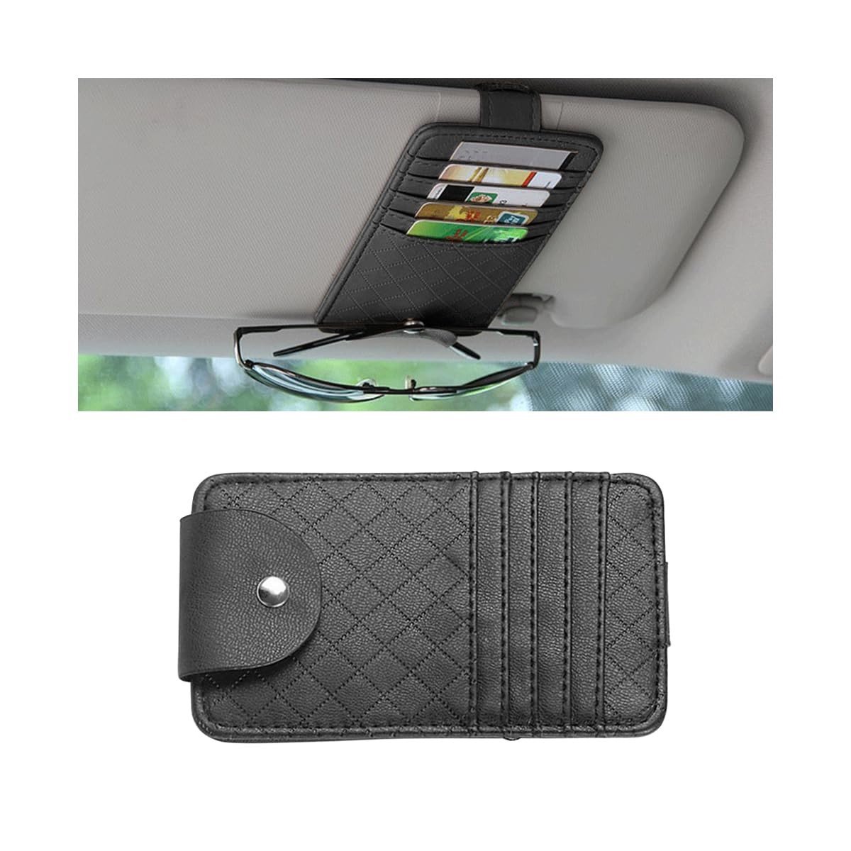 Dailygoods- Zonneklep Organizer Verstelbaar - Multifunctionele Tas - Kaarthouder - PU-leer - Zwart - 14,5 x 8,5 cm - Auto Organizer