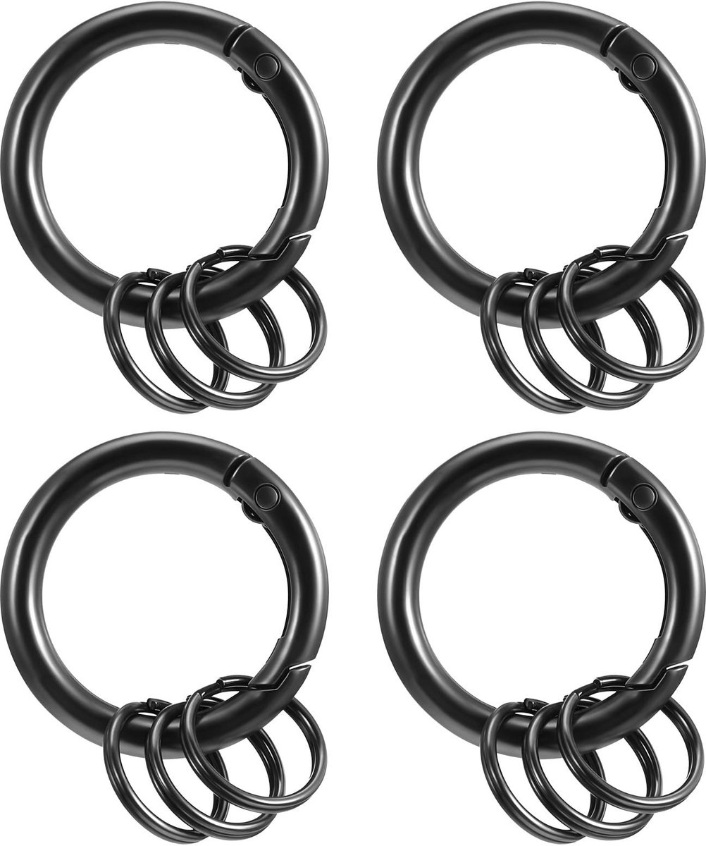 Dailygoods- Karabijnhaak Mini 3,3 cm - 4 Stuks - Zwarte Karabijnhaak - Sleutelhanger - Zinklegering - Veiligheidsopmerking Gebruik Binnen Beoogd Doel