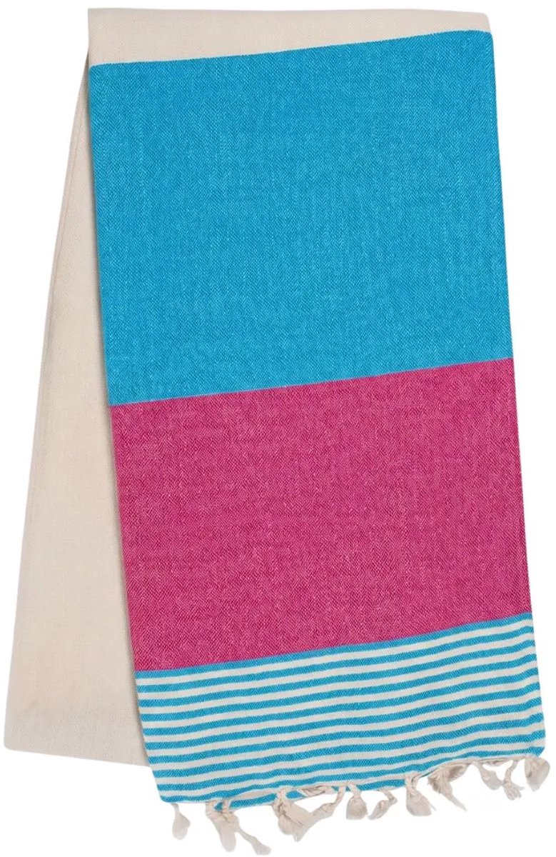 Hamamdoek Sultan Bicolore XL - Turquoise / Fuchsia 220x100cm