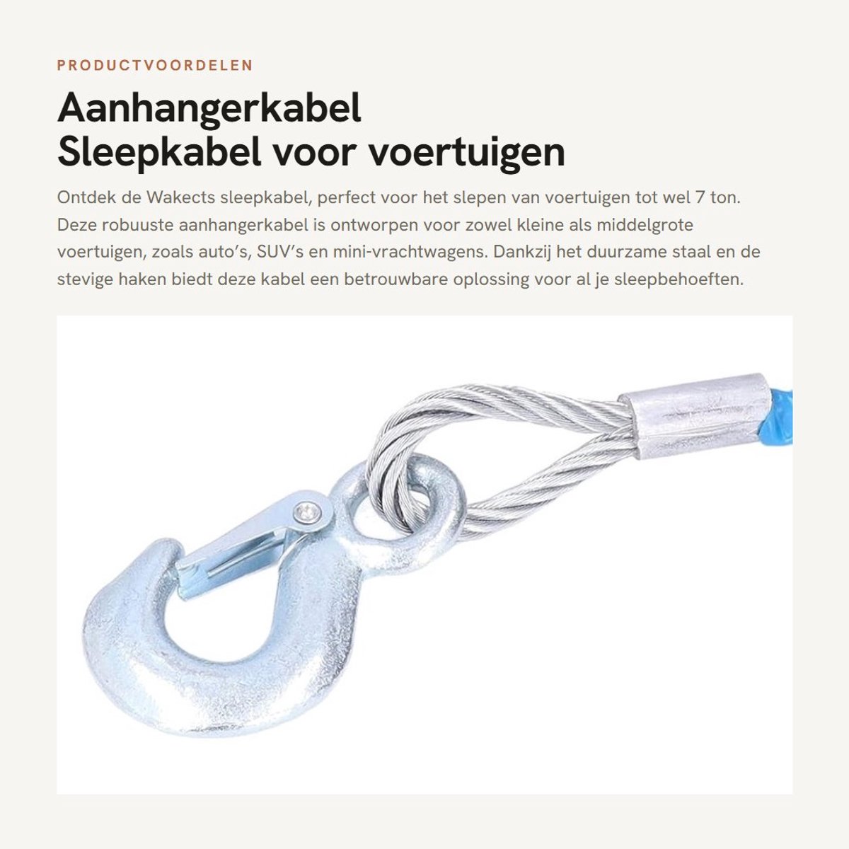 Dailygoods- Sleepkabel 7000 kg - Aanhangerkabel - Aanhangertouw - Gevlochten Stalen Kabel - 12 mm x 5 m - Blauw - Trekhaak