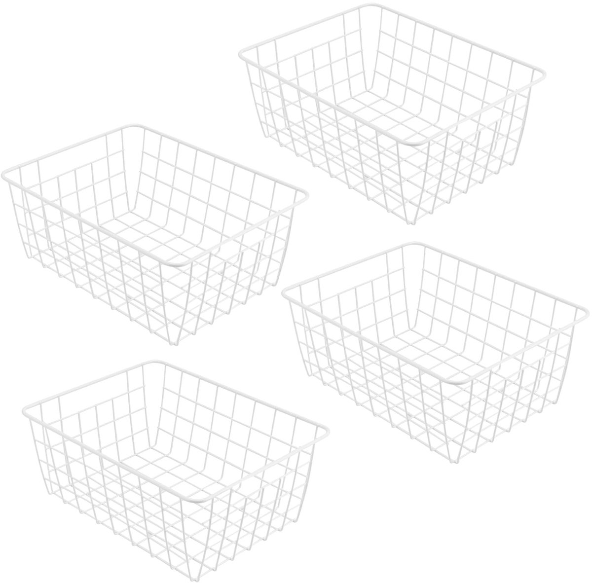Dailygoods- Opbergmand Klein - 4 Stuks - Witte Metalen Mand - Draaddesign - 28 x 22 x 12 cm - Robuust IJzer met Draaggrepen - Opbergbox