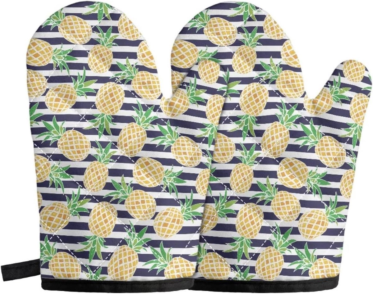 Ovenwanten Set - Kookhandschoenen Hittebestendig - Keuken Gebruik - Antislip Grip - 14x25.5 cm - Ananas Print
