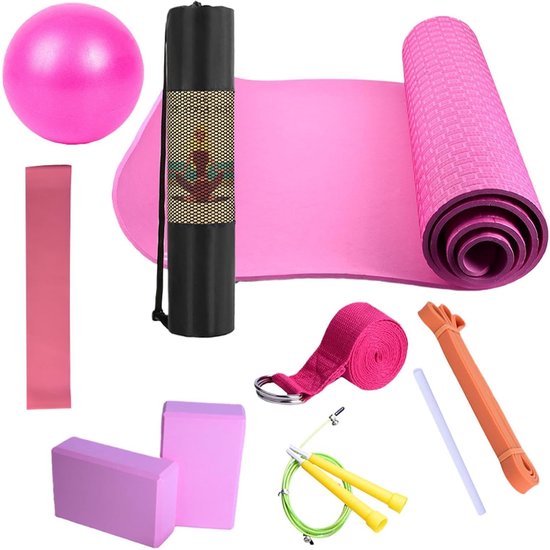 Yoga Set - Thuis Training - Holistische Training - Complete Kit - 183x61cm Mat - Roze — afbeelding 2