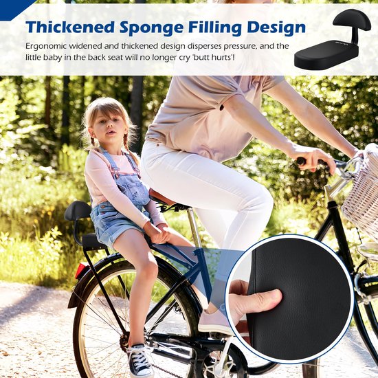 Bagagedrager kussen-bagagedrager kussen met rugsteun-Fietszadelkussen met rugleuning -leren fietszadelkussen voor achterop de kinderfiets - comfortabel zitkussen voor kinderen en volwassenen - zwart - 32x15x5cm van Merkloos — afbeelding 2