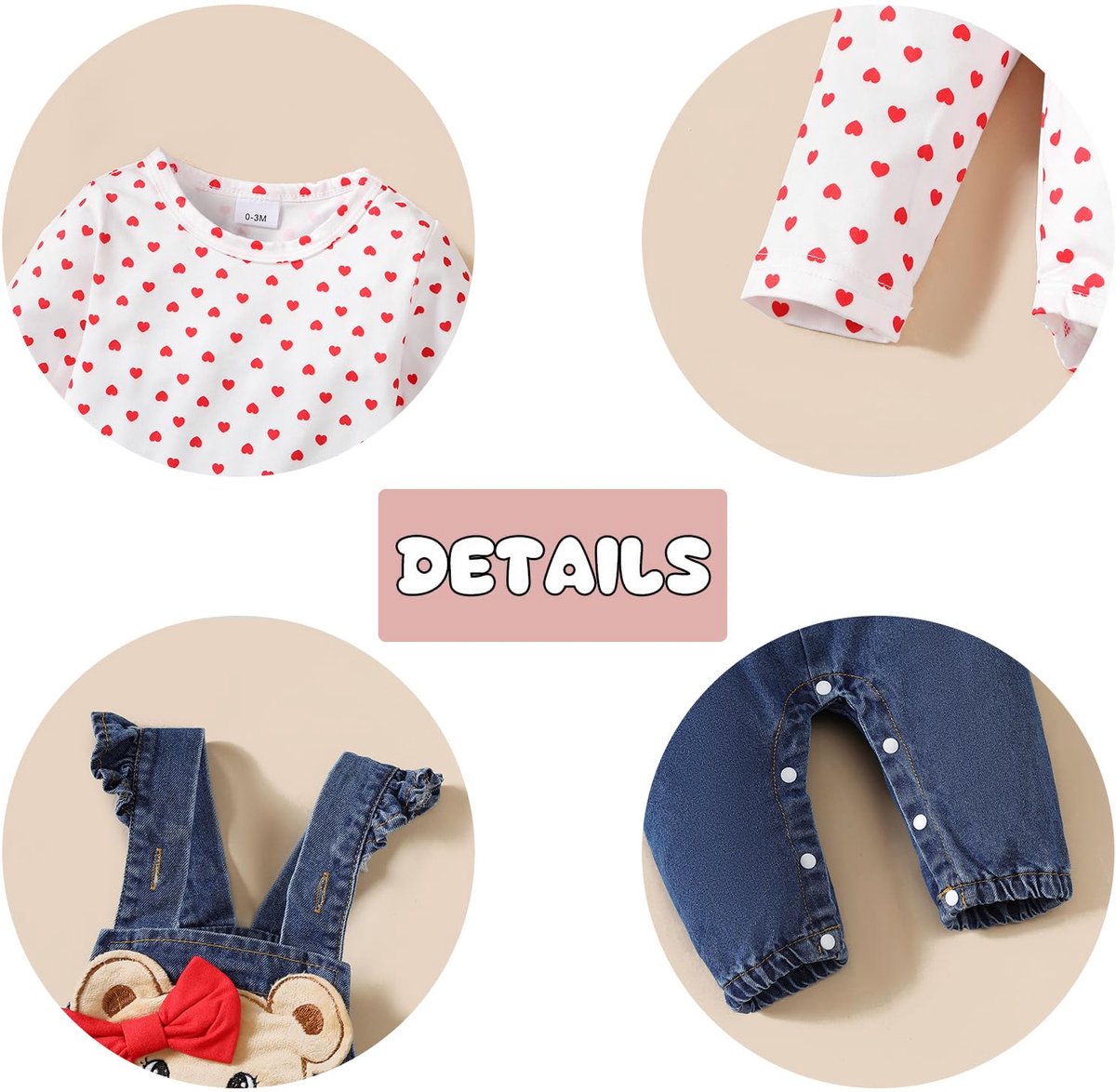 SnelShoppen - Schattige Baby Meisjes Kleding Outfits Herfst Winter Rompers Overalls met Liefde Print en Cartoon Beer, Kledingset met Hoofdband voor 0-
