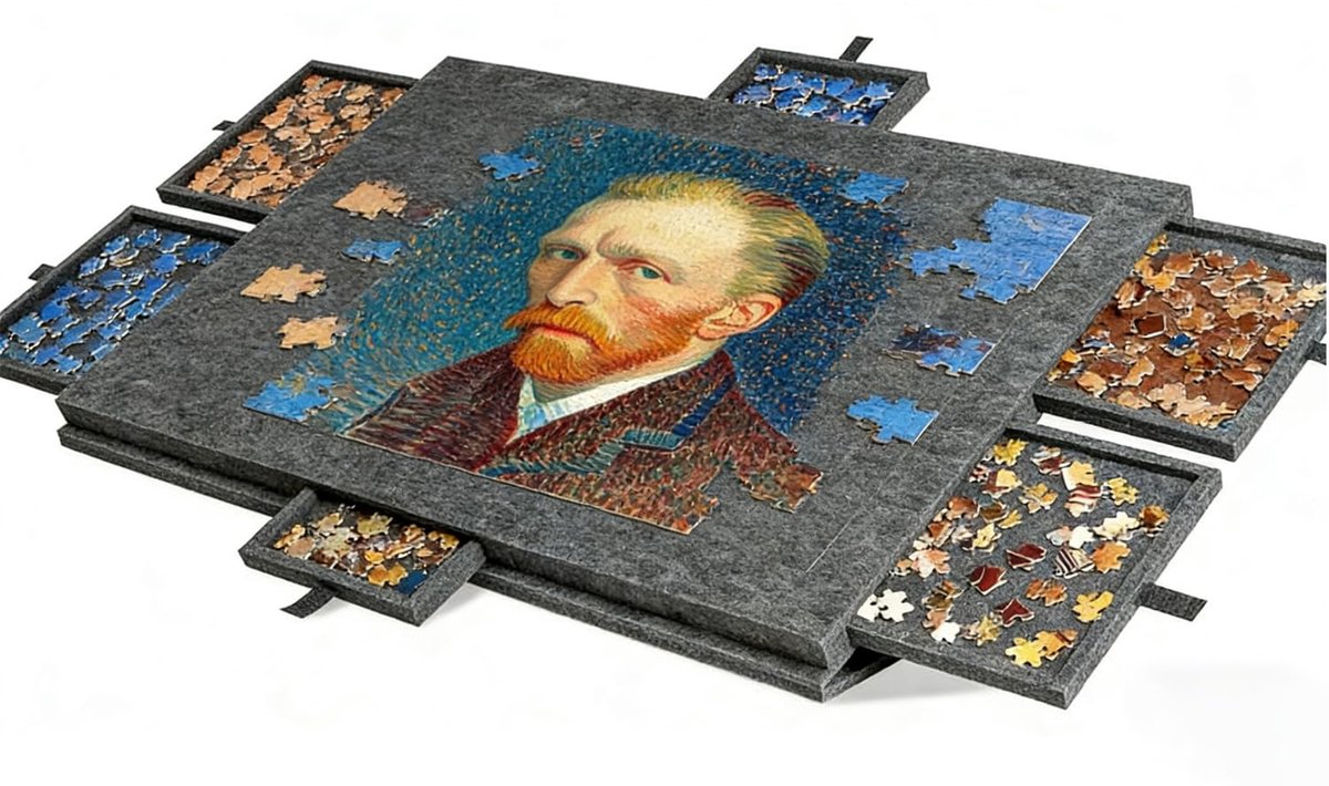 SnelShoppen - Puzzelplank 1000 stukjes opvouwbaar met 6 laden - Draagbare puzzeltafel voor sorteren - Donkergrijs 77 x 53,6 x 4,2 cm