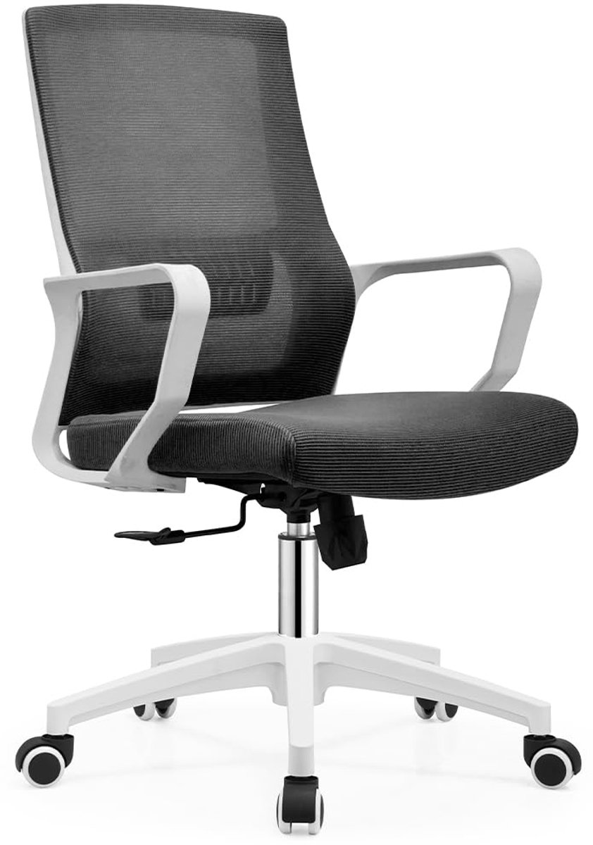 SnelShoppen - Ergonomische draaistoel met lendensteun, bureaustoel in hoogte verstelbaar, zwetende rugleuning, moderne design, zwart, 360 graden draai