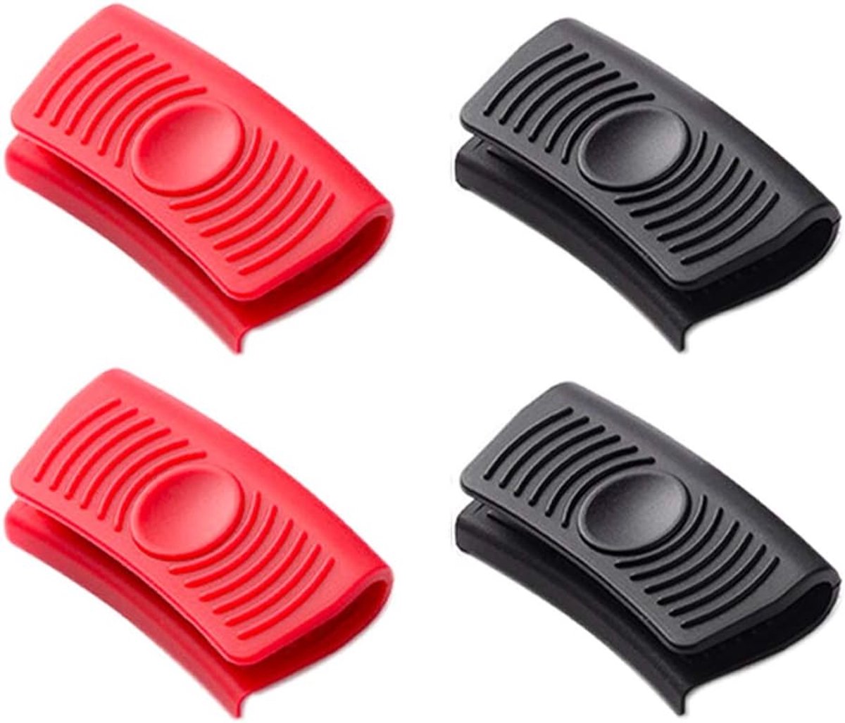 Oneay (2 paar) Siliconen pannenhoezen, zwart en rood, ideaal om mee te koken. Ze kunnen op pannen en kookplaten worden gebruikt om te isoleren en te beschermen tegen hitte.