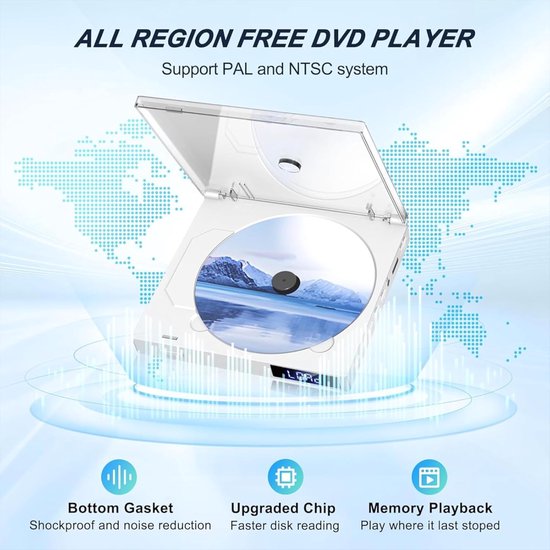 Compacte DVD-speler - Regiovrije CD-speler - Films Kijken - Ingebouwde luidspreker - 15 cm breed - Geel — afbeelding 4