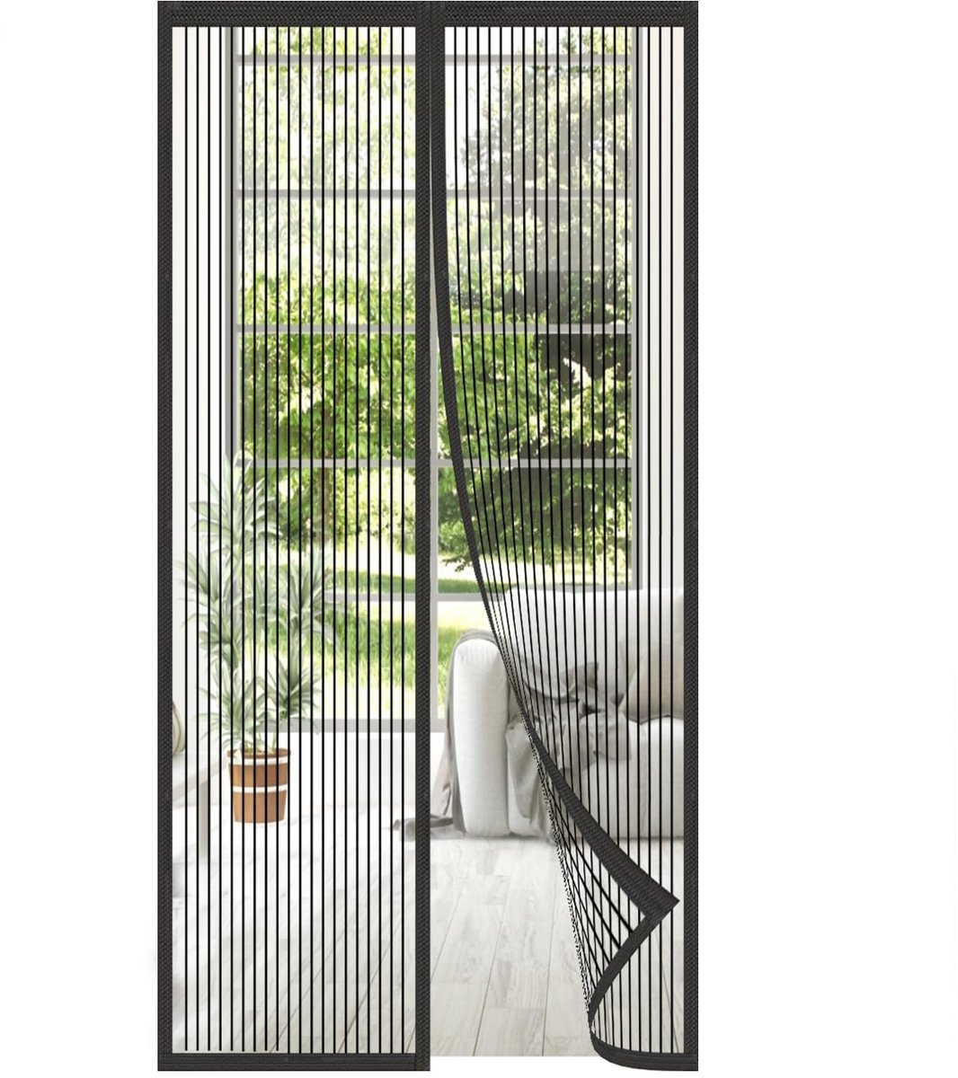 SnelShoppen - MAGICDOOR Magnetisch Vliegengaas voor Deuren 90 x 200 cm Zwart van Polyester - Ideaal voor Tuin, Keuken, Feest, Camping en Kinderen