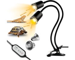 Dubbele Warmtelamp - Reptielenlamp UVA UVB - Terrarium Klimaat - Intelligente Timer - 25W 50W - Zwart