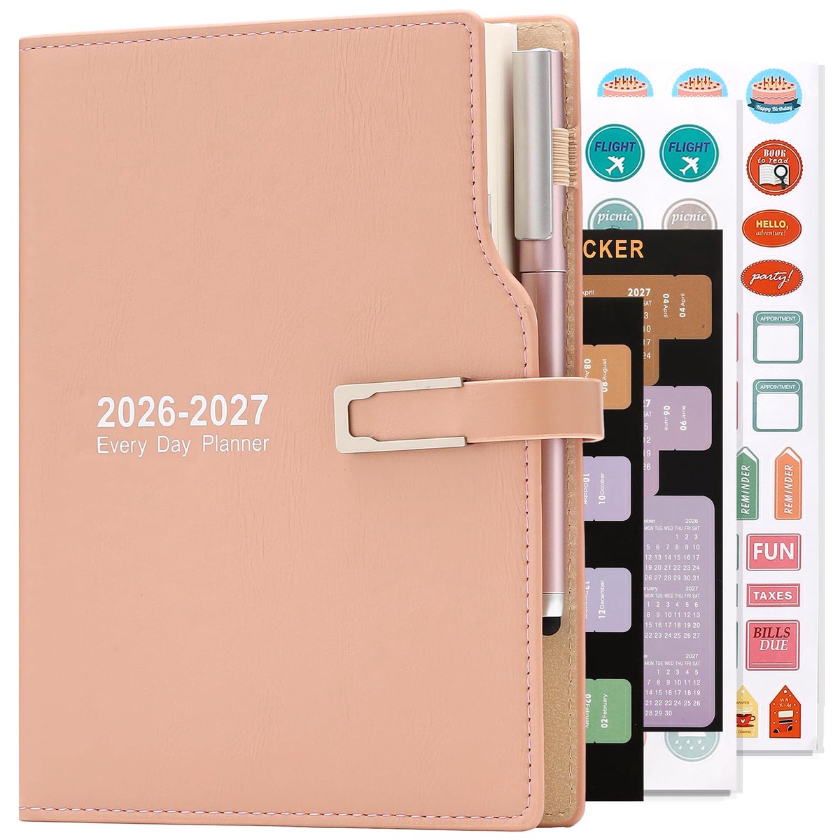 SnelShoppen - Academisch Dagboek 2026-2027 A5 - Planningsorganisator met Kalenderstickers, Agenda-Dagboekplanner met Penhouder en Pen - Premium Dikker