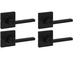 SnelShoppen - 4 Stuks Kwikset Casey Interieur Privacy Deurgreep met Sleutelloos Draaislot, Matzwart, Omkeerbaar, Ideaal voor Badkamer en Slaapkamer, M