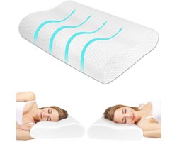 Traagschuim Kussen - Nek Ondersteuning - Comfortabel Slapen - Ergonomisch Ontwerp - 55x35x11/9cm - Wit
