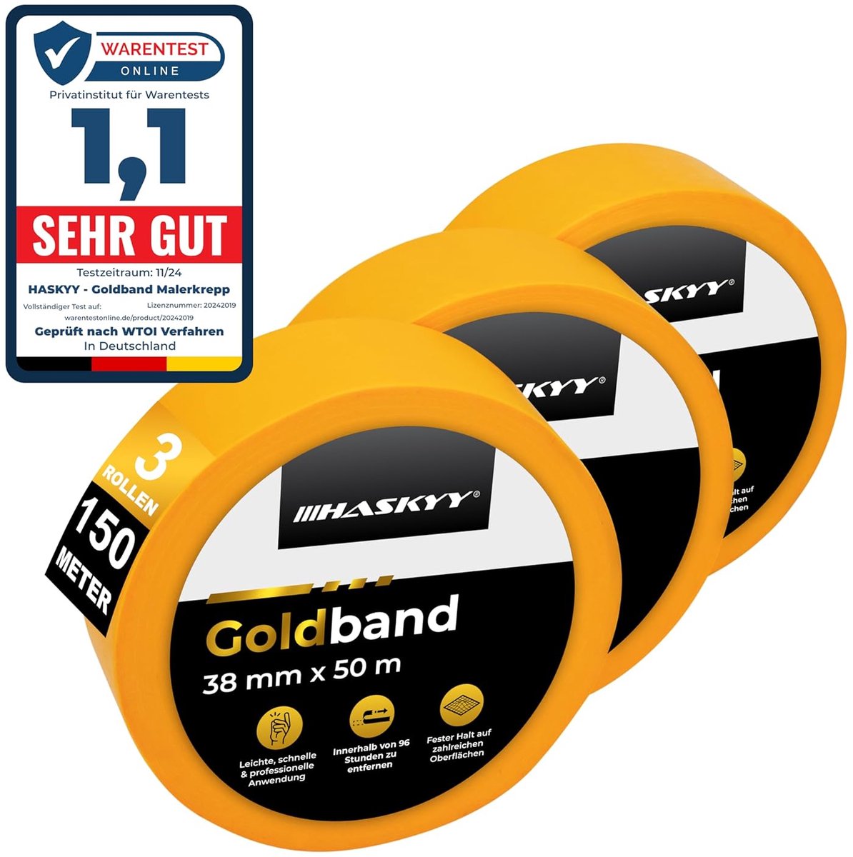 HASKYY Masking Tape Masking Tape 3 Rolls 38mm x 50m for Painters and Car Painters - ShopVlot