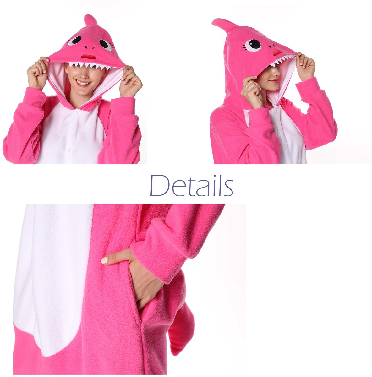 SnelShoppen - Volwassen Haai Rinkelpyjama Cosplay Kostuum Slaapkleding voor Dierenliefhebbers - Rozerood Jumpsuit voor Halloween en Kerst, Maat S