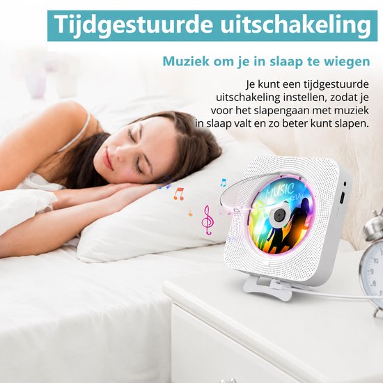 Bluetooth CD-speler - Draagbare CD-speler - Met FM-Radio/Bluetooth/USB - Luidsprekers - Monteerbaar op de Muur - Voor Volwassenen en Kinderen - Wit — afbeelding 3
