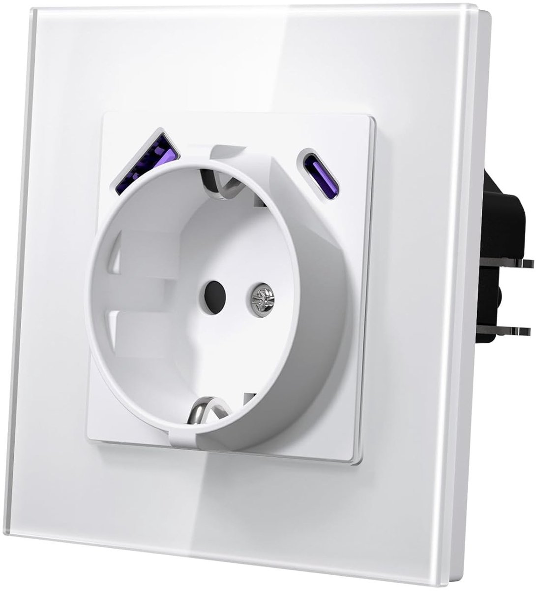 Krachtige 20W USB C Wandoplader met Haak, Snelladen, Veilig voor Kinderen, 1 Stopcontact, Glazen Plate, Ideaal voor Thuisgebruik en Reizen