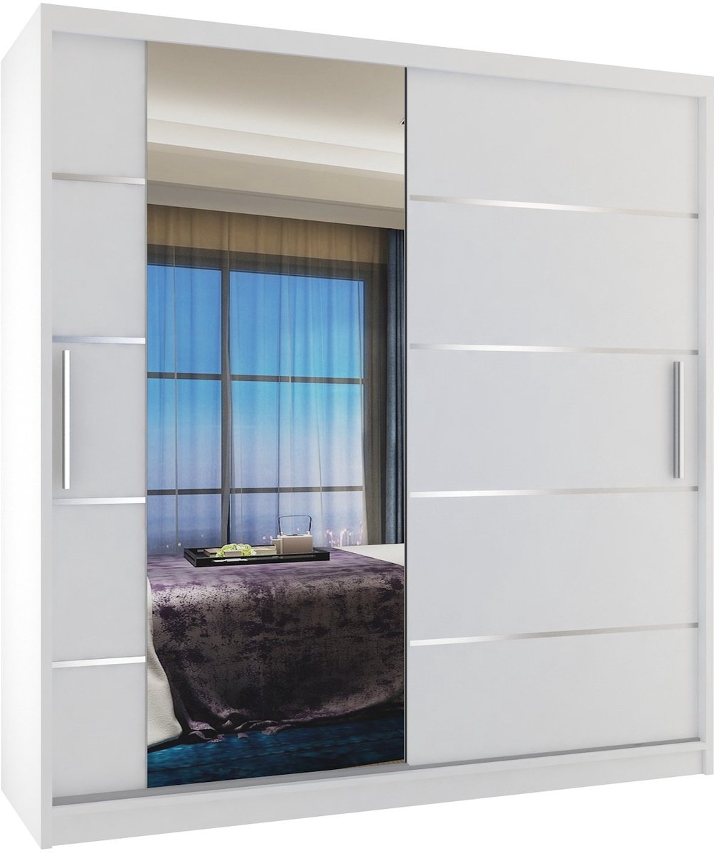 BELINI Verona MBP Schuifdeurkast 158 cm Wit Mat - Kledingkast met Spiegel - Comfort Line Slaapkamerkast