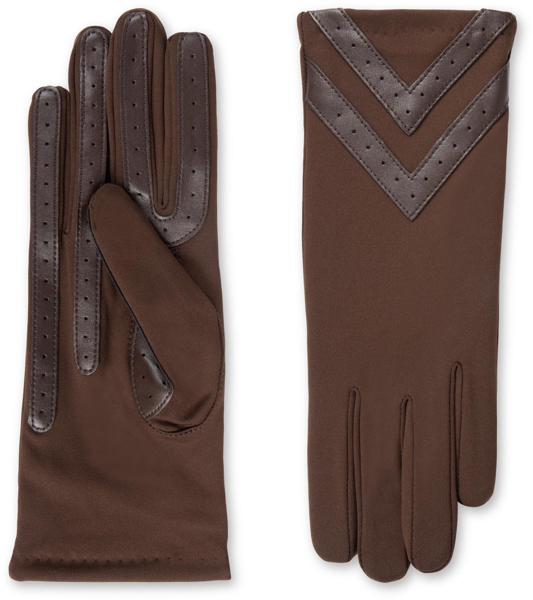 SnelShoppen - Vrouwen Spandex Touchscreen Handschoenen - Koud Weer, Warme Fleece Voering, Chevron Details, Bruin - Smartdri, S/M