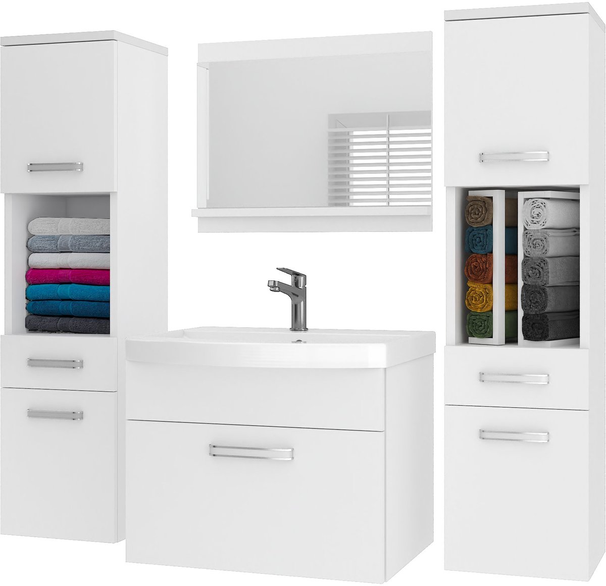 BELINI Badkamermeubel Set PRI M6 - Badmeubelset 120 cm Wit Mat met Wastafel en Spiegel - Wandmontage