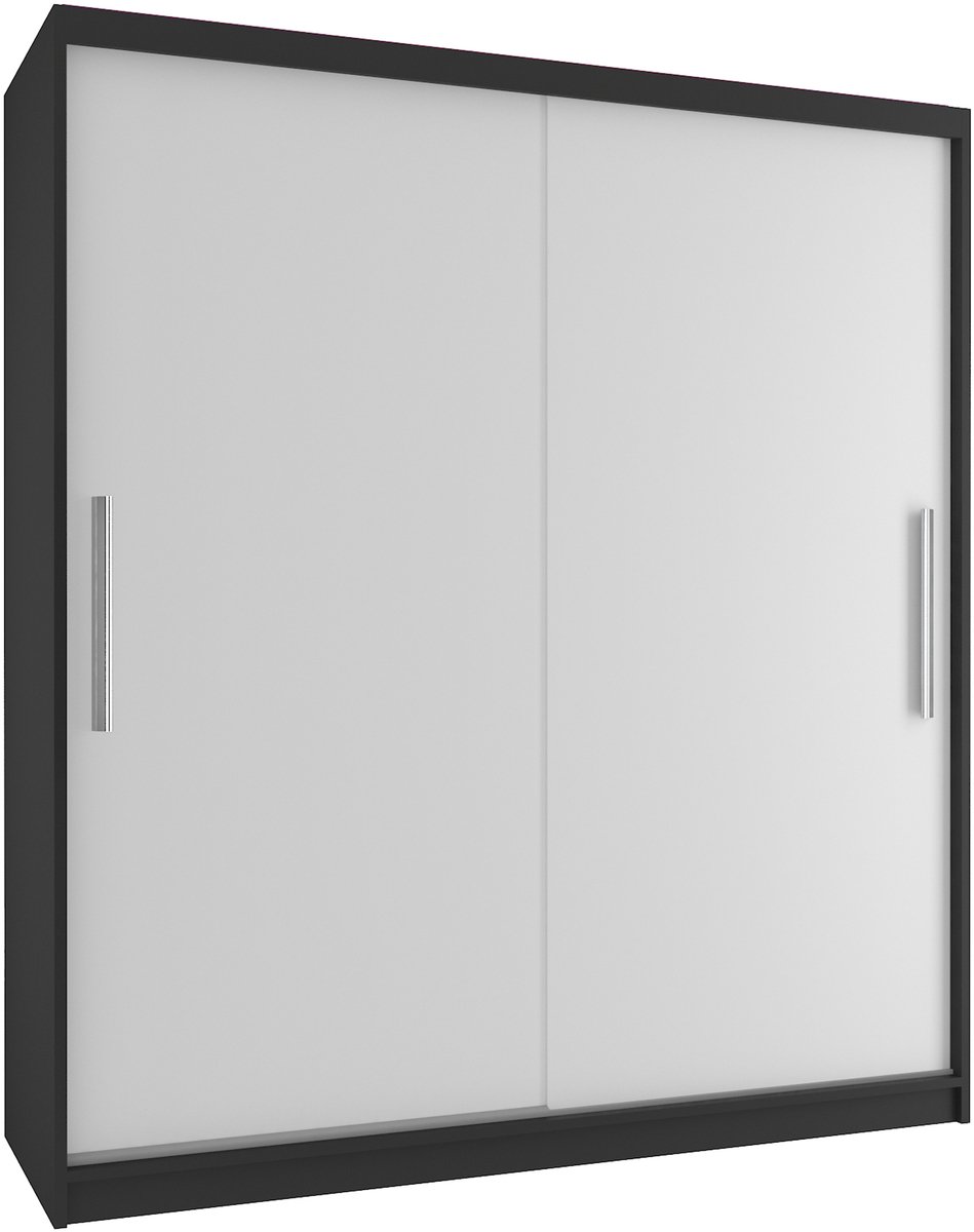 BELINI Verona SI Schuifdeurkast 133 cm Zwart/Wit Mat - Garderobekast met Lades - Comfort Line Slaapkamerkast