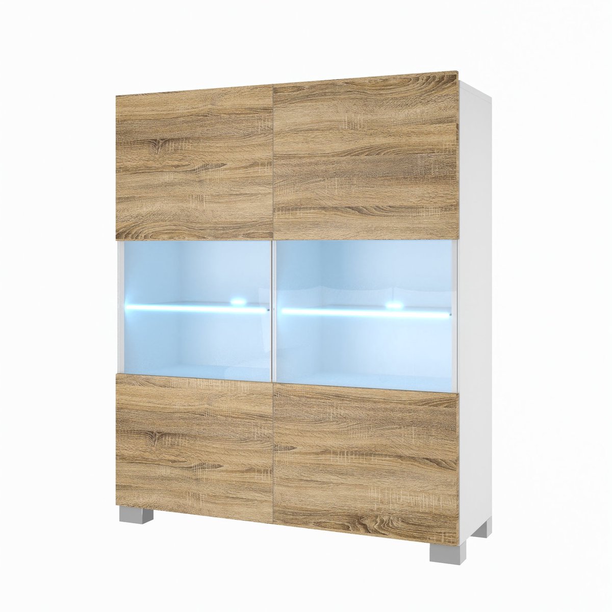 BELINI Vitrinekast met LED-verlichting - Hoge Kast Sonoma Eiken - Greeploos Woonkamermeubel met Zacht Sluitend Systeem - Modulair Design