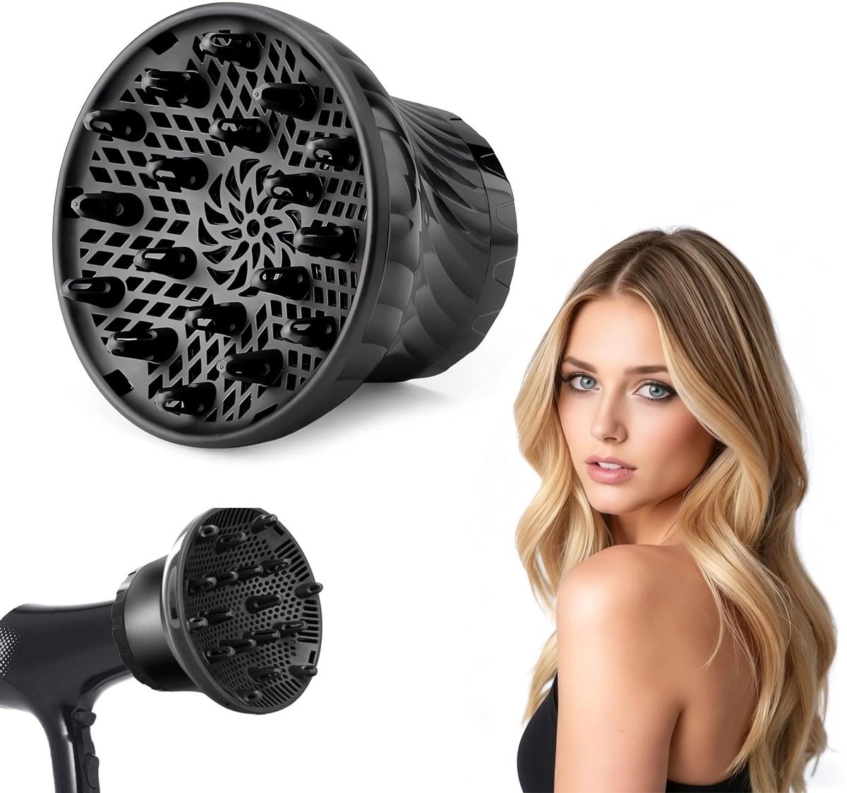 SnelShoppen - Xanthelle Diffusor Föhn, Universele Diffuser Attachment voor Krullend en Golvend Haar, Haardroger Accessoires voor Perfecte Krullen, Ide