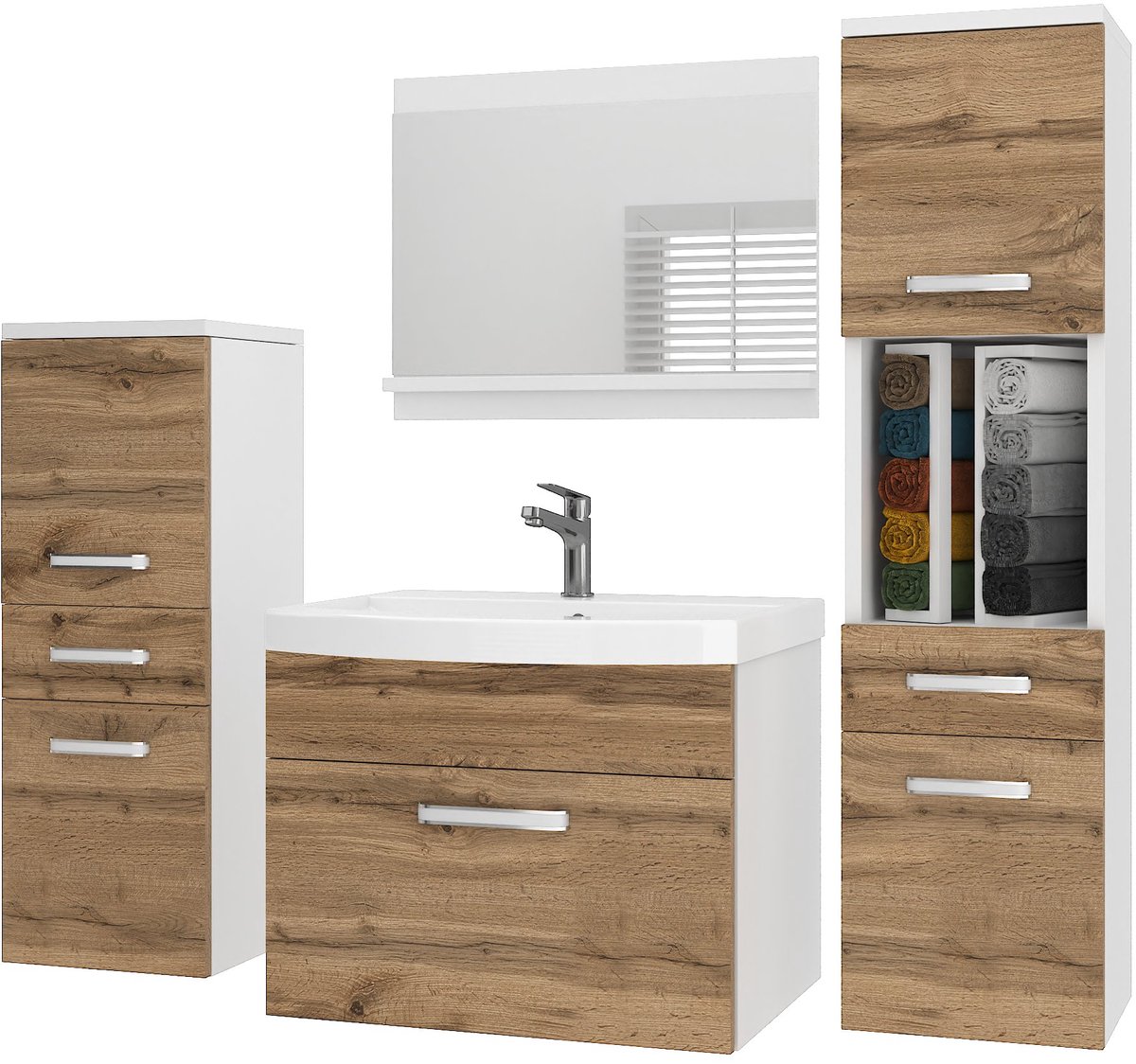 BELINI Badkamermeubel Set PRI M5 - Badmeubelset 120 cm Goudbruin Mat met Wastafel en Spiegel - Wandmontage