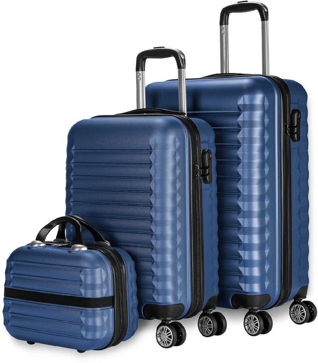 SnelShoppen - Harde Kofferset 3-delig - Robuuste ABS Reiskoffers - 53 cm Cabinekoffer, 63 cm Medium, 75 cm Large - Marineblauw - Lichtgewicht & Veilig