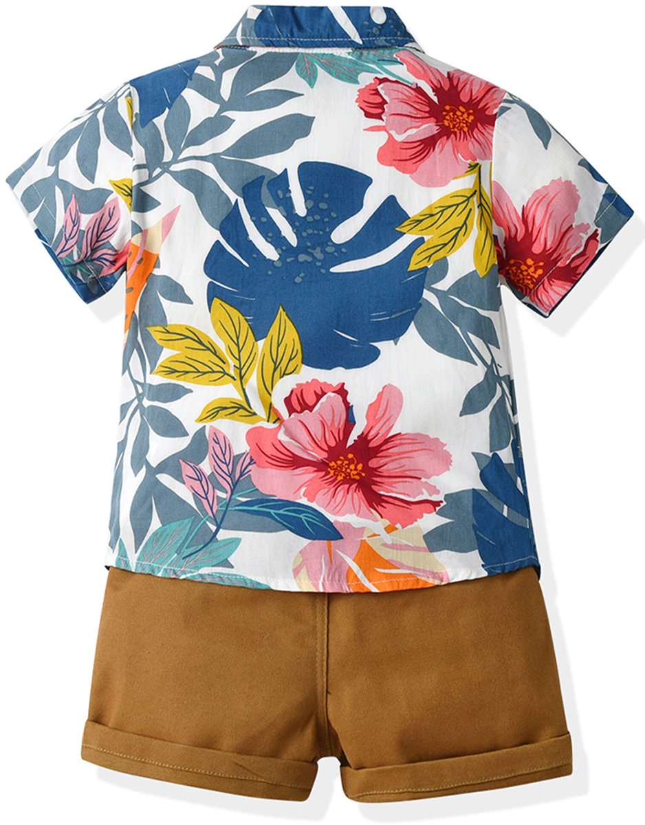 SnelShoppen - Maeau Hawaii pak kinderen jongens kleding set zomer 3 stuks korte mouwen T-shirts bedrukt overhemd baby strand shorts tas korte broek ge