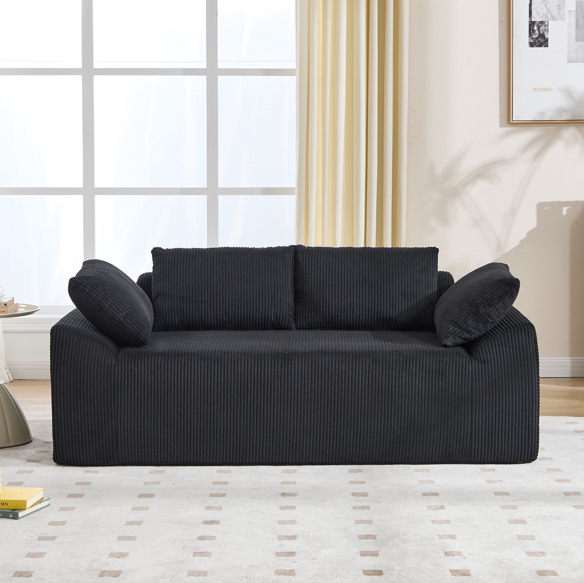 STILVORA Zitbank 170 x 86 x 60 cm - 2-Zits Met Memory Foam En Opbergvakken - Voor Woonkamer En Slaapkamer - Stof Zwart