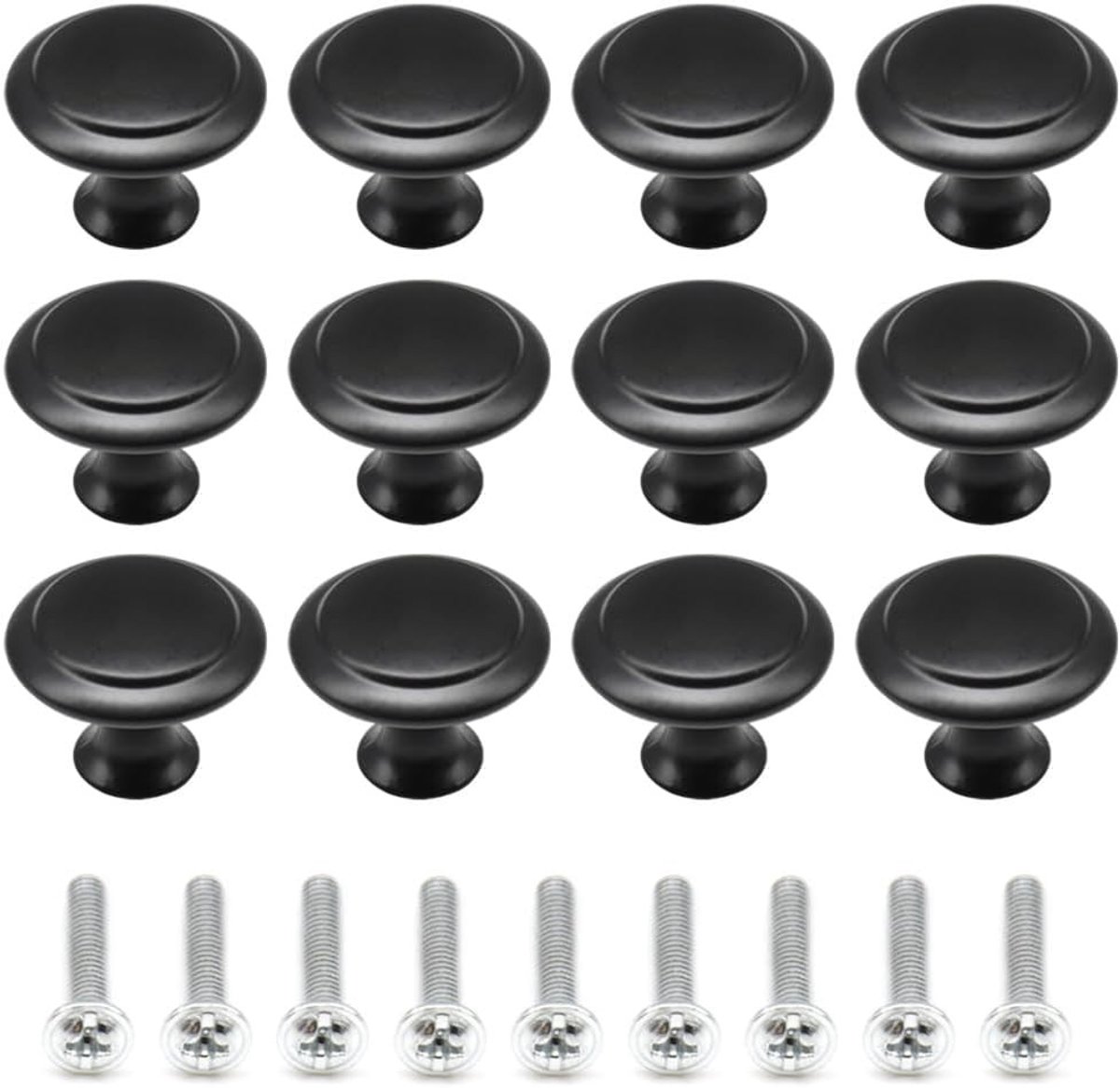 Ronde 12-delige Kastknoppen, Handgrepen voor Meubels, Ladeknoppen voor Keuken en Kasten (27mm Zwart)