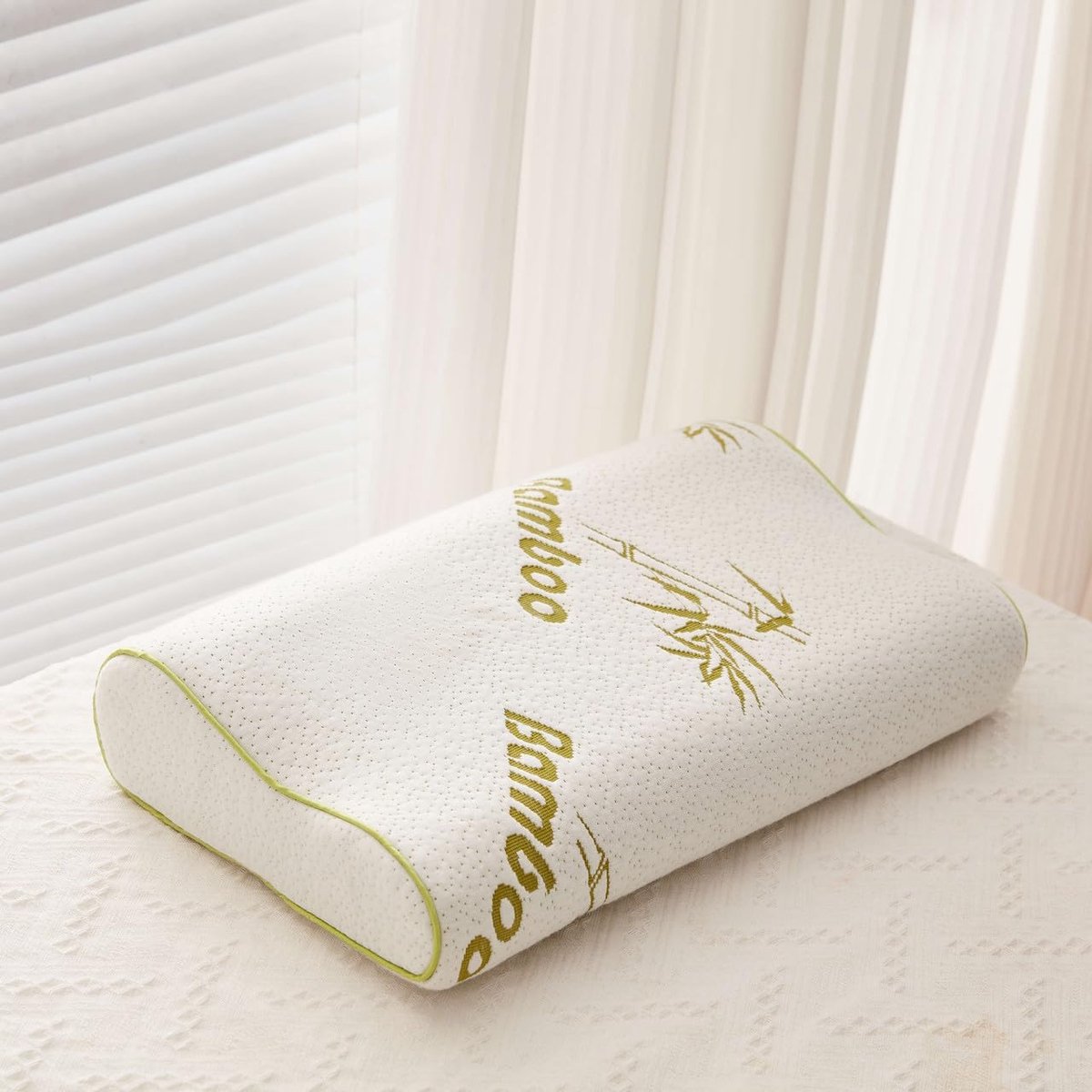 SnelShoppen - Bamboe Memory Foam Kussen 40x60cm voor Neksteun, Ergonomisch, Hypoallergeen, Perfect voor Thuis en Reizen