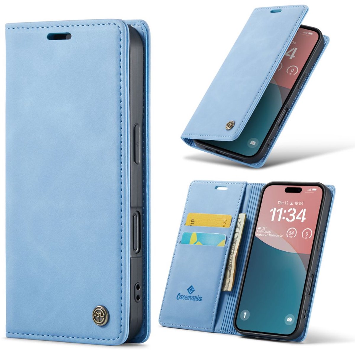 Casemania Hoesje Geschikt voor Apple iPhone SE (2022 & 2020) - Sky Blue - Dunne Portemonnee Book Case - Slim Wallet Case met Pasjeshouder