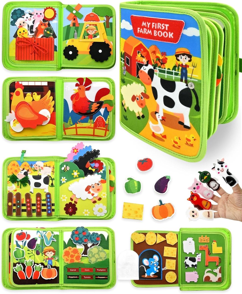 Montessori drukbord voor kinderen van 1 tot 3 jaar, 20-in-1 stille activiteit met boerderijthema, educatief speelgoed voor vroege ontwikkeling en creatief leren voor meisjes