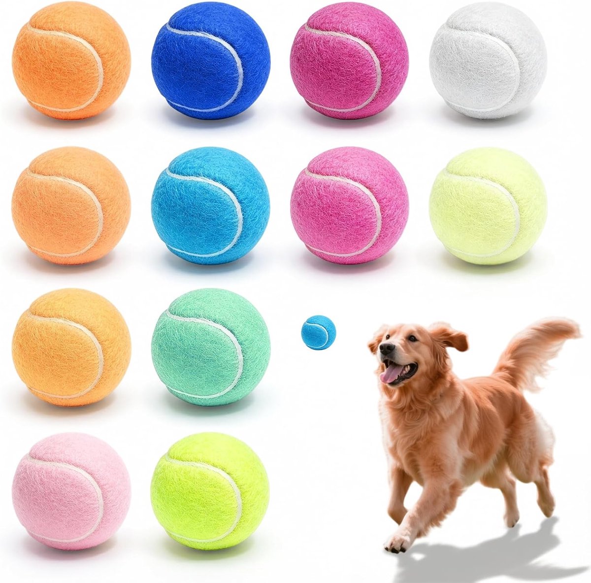 SnelShoppen - 12 stuks meerkleurige mini-tennisballen voor honden, set van extra kleine tennisballen in 12 kleuren voor training, spel en tennislessen