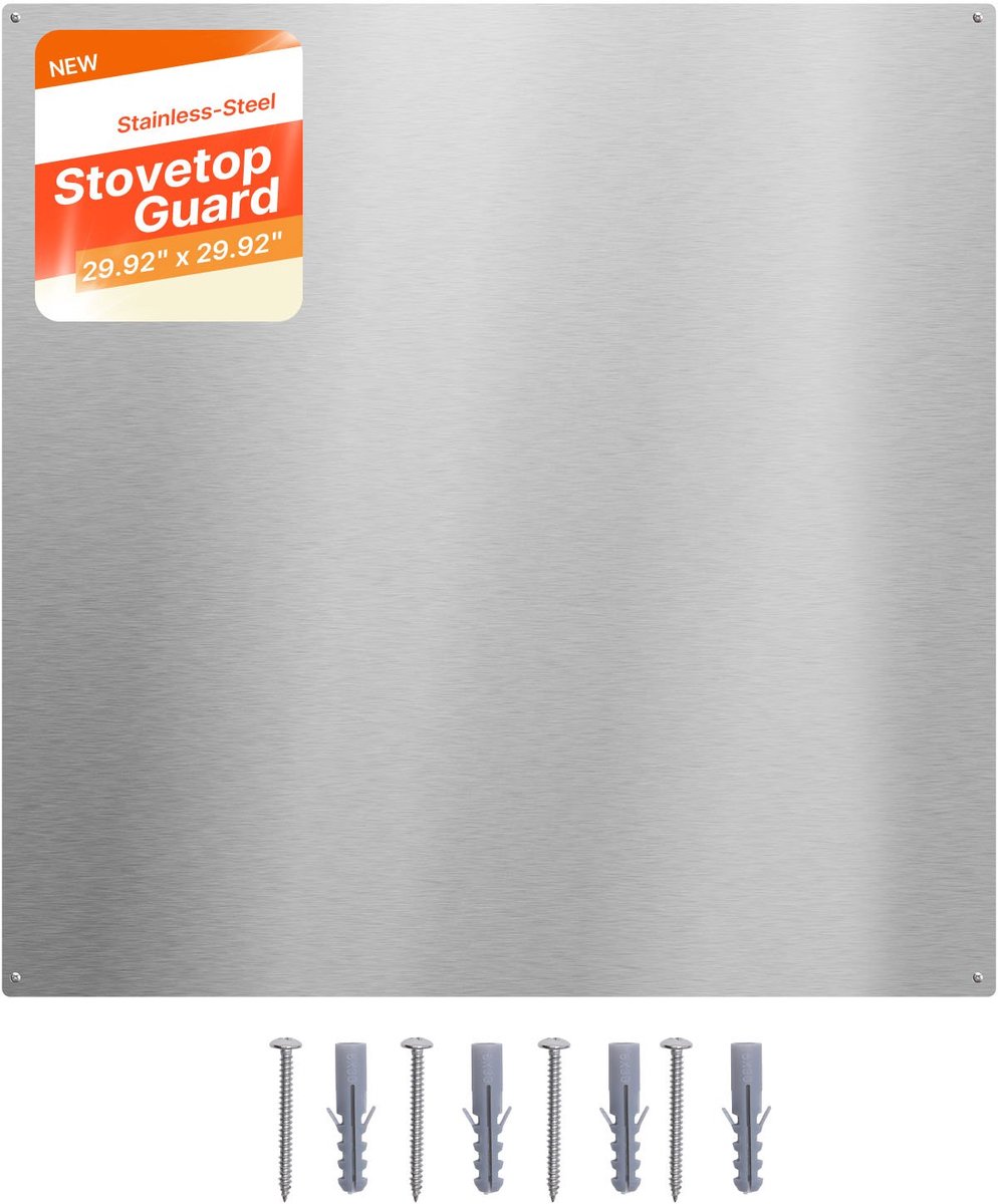 RVS Keukenachterwand - Spatwand 76 x 76 cm - Wandbescherming Voor Kookplaat En Afzuigkap - Voorgeboorde Gaten - Hittebestendig - Eenvoudige Montage - Zilver