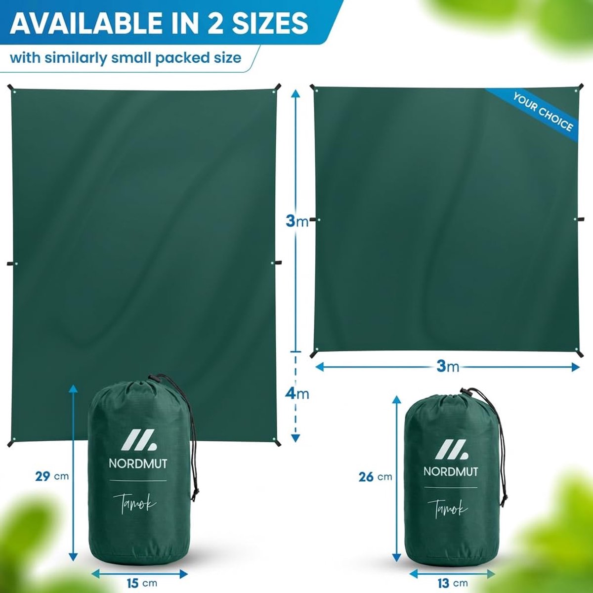 SnelShoppen - Waterdicht Tentzeil 300x300 cm Groen - Ultralicht Tarp voor Camping, Wandelen, Tuin en Feest - Compact Opvouwbaar met Oogjes voor Optima