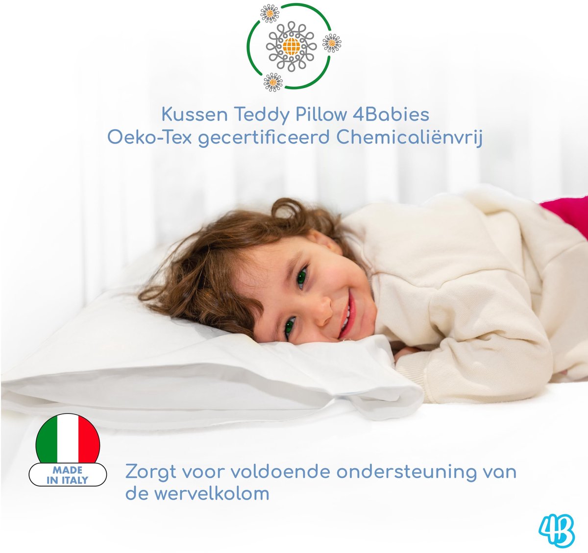 SnelShoppen - Kussens voor Kinderen 50 x 30 cm, Ademend Wiegkussen van Anti-Allergische Vezel met 100% Italiaans Katoen, Mijtdicht, Ideaal voor Kleute