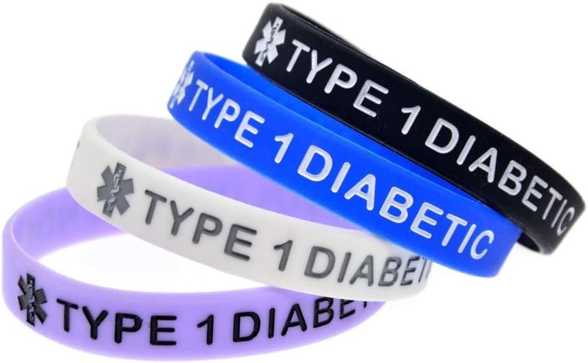 Siliconen Polsbanden voor Diabetici - Type 1 Insuline Afhankelijk - 4 Kleuren - Gezondheidsinformatie en Cadeau Ideeën