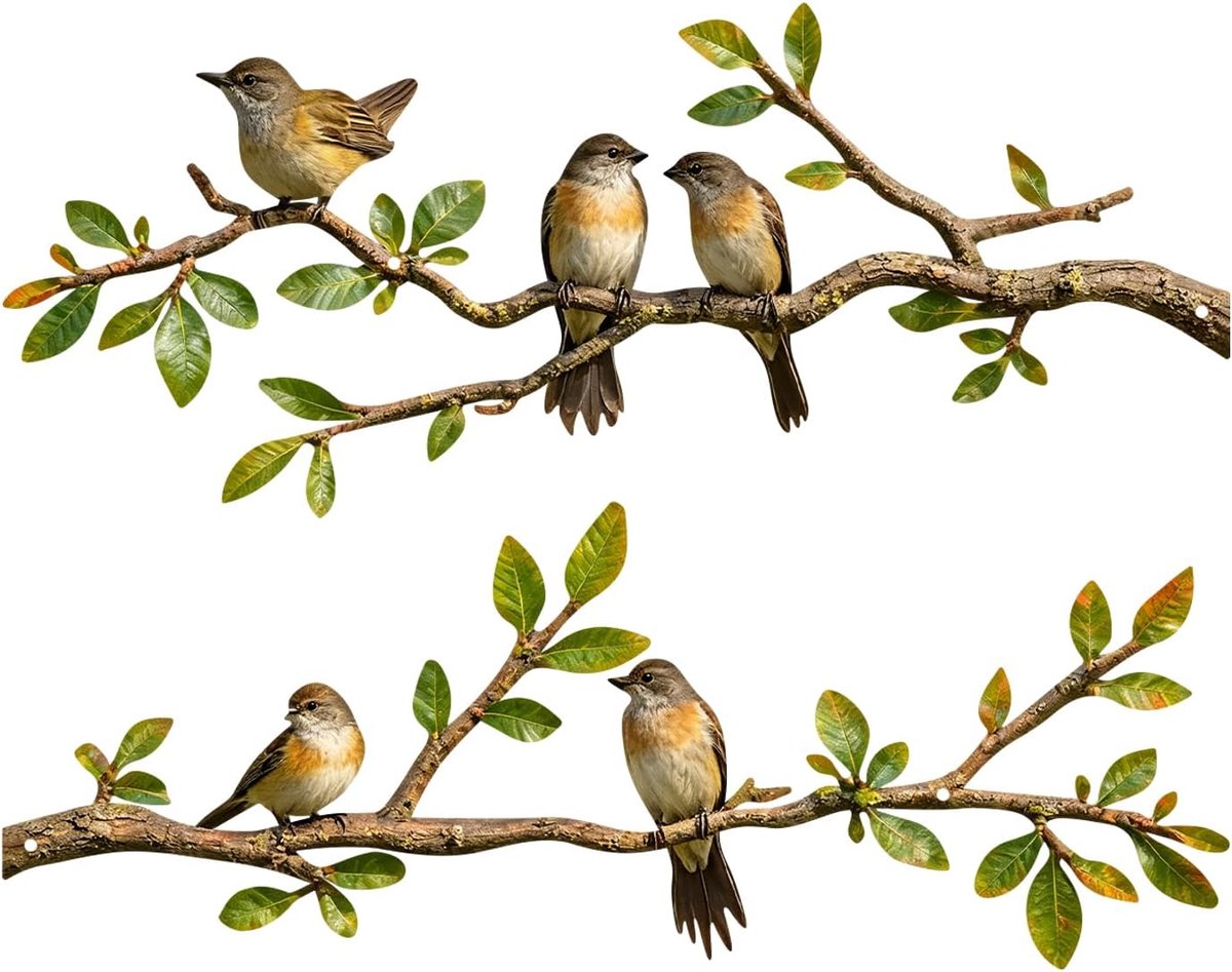 SnelShoppen - 2 Stuks Metalen Vogels Muurkunst - Retro Wanddecoratie met Silhouet van Vogel op Tak - Zwarte Bladeren voor Binnen en Buiten - Ideaal vo