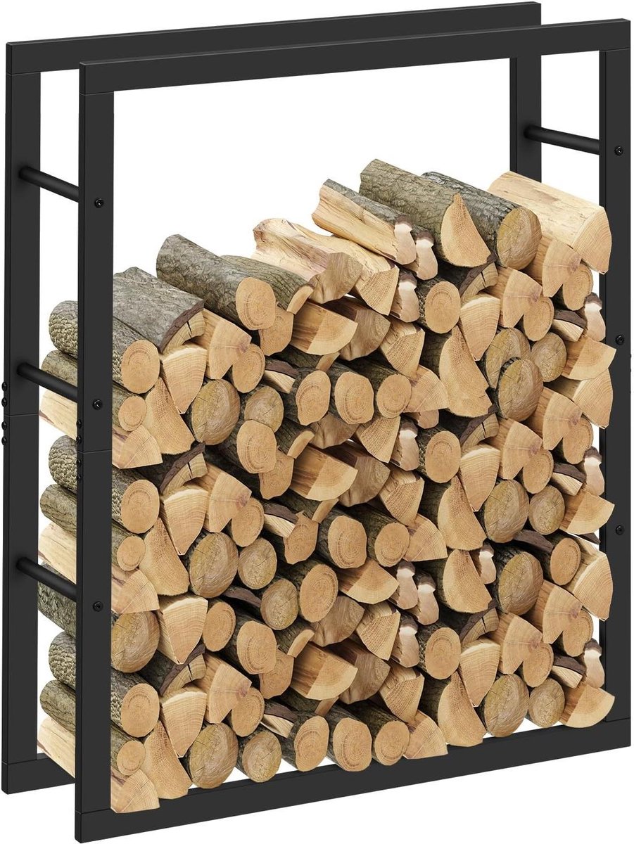 Brandhoutrek Metaal - Houtopslag Stapelhulp - Haardhout Opslaan - Versterkte Dubbele Spoor - 100 x 80 x 25 cm - Zwart