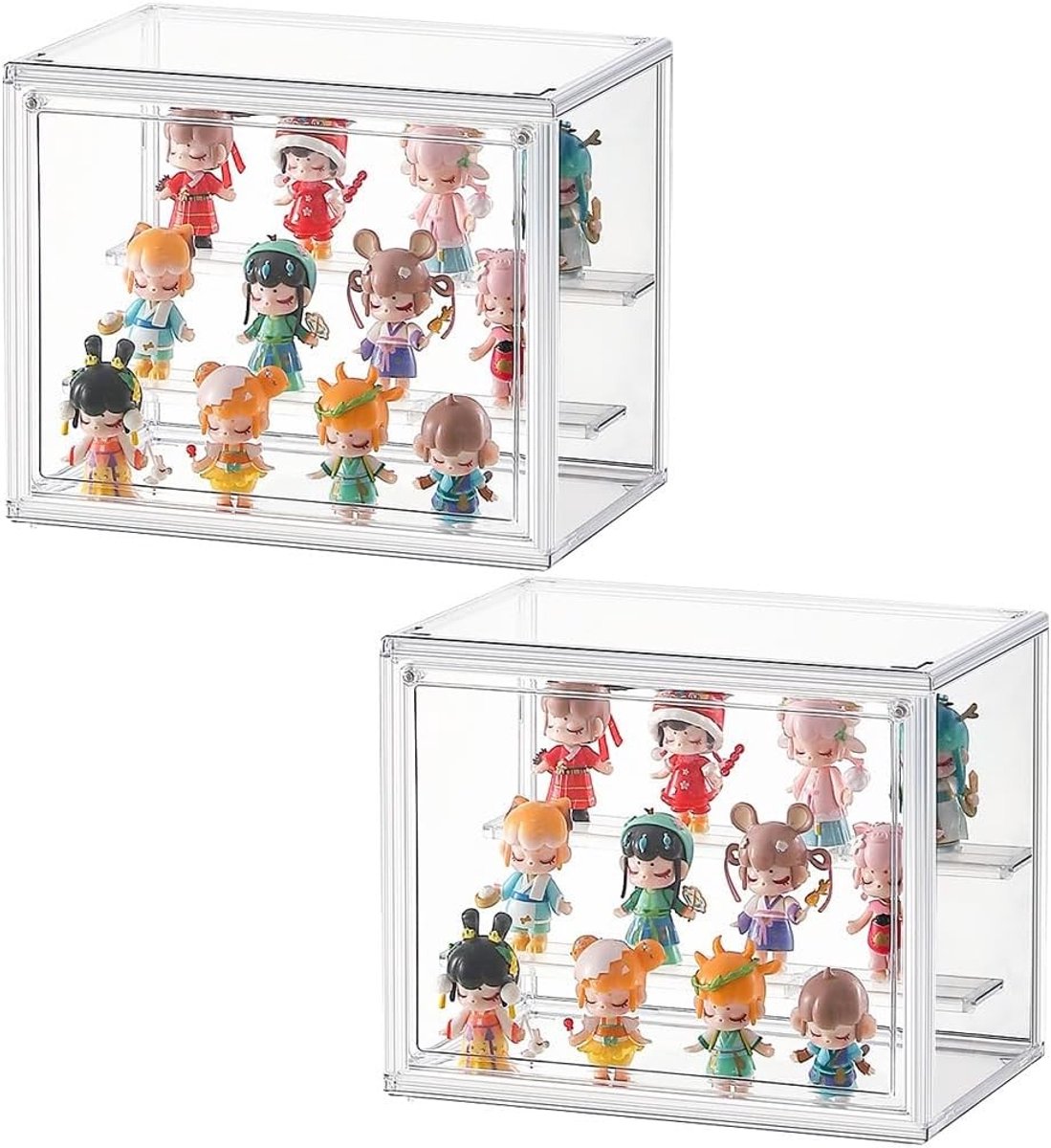 Transparante vitrine voor verzameling, 2 stuks plexiglas met magnetische deur voor popfiguren, minifiguren en verzamelobjecten, ideaal voor bescherming en presentatie