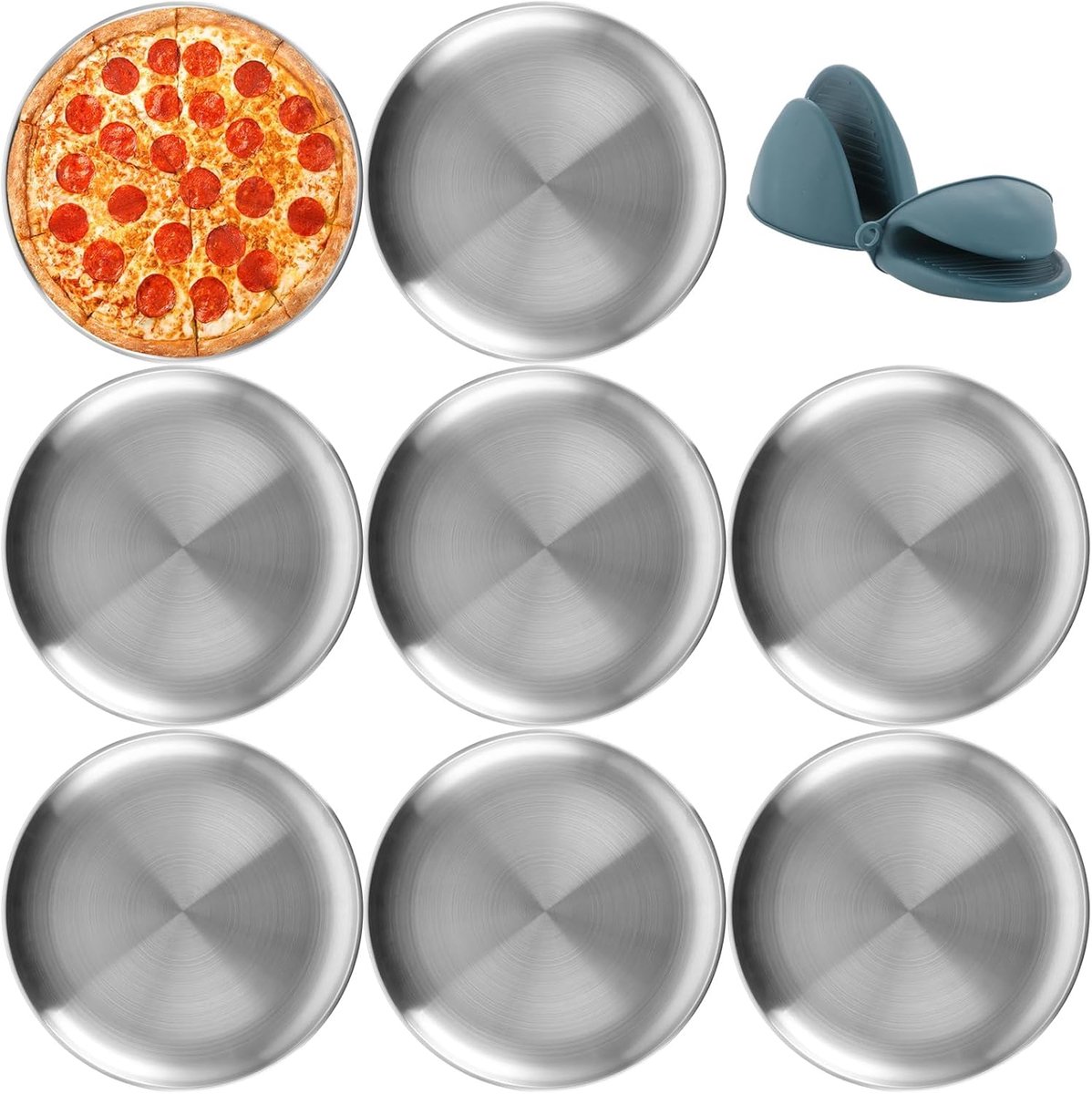 YAYODS Pizza plate, round, 8 pieces, 30 cm, stainless steel, pizza baking mold, round, uncoated, durable pizza mold - ShopVlot