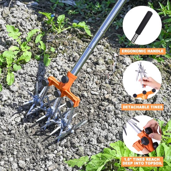 SnelShoppen - Rotating garden cultivator met verstelbare roestvrijstalen stelen, 145 cm voor grondbewerking, brine mengen en herzaaiing van Snelshoppen — afbeelding 2